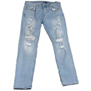 H&M Denim Men Jeans 36in Light Wash Skinny Fit Heavily Distressed Ripped Frayed